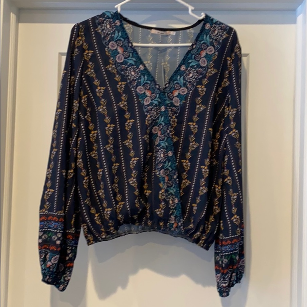 Boho print wrap blouse